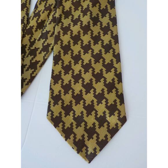 La Bella Collection Classic Brown Gold Neck Tie Houndstooth Pattern Vintage - Picture 3 of 9